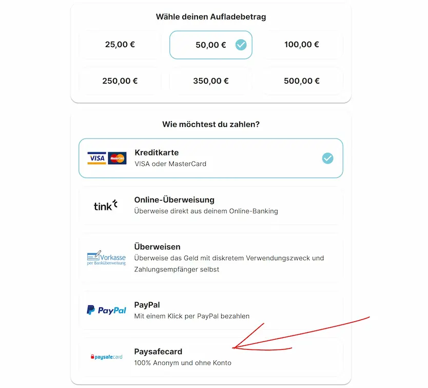 Zahlung per Paysafecard