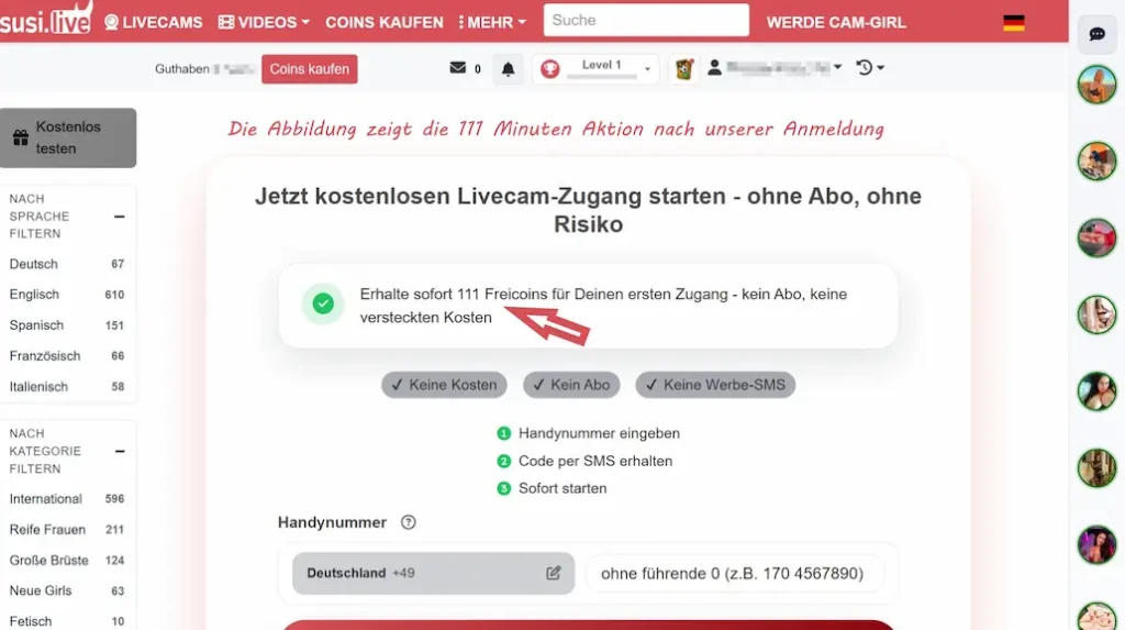 susi.live Anmeldevorgang